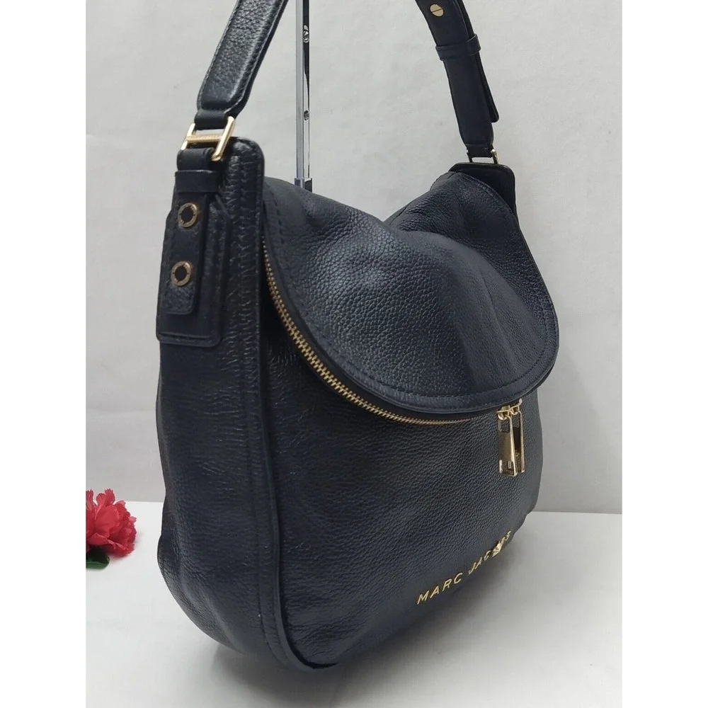Marc Jacobs The Groove Black Pebbled Leather Flap Closure Hobo Shoulder Bag